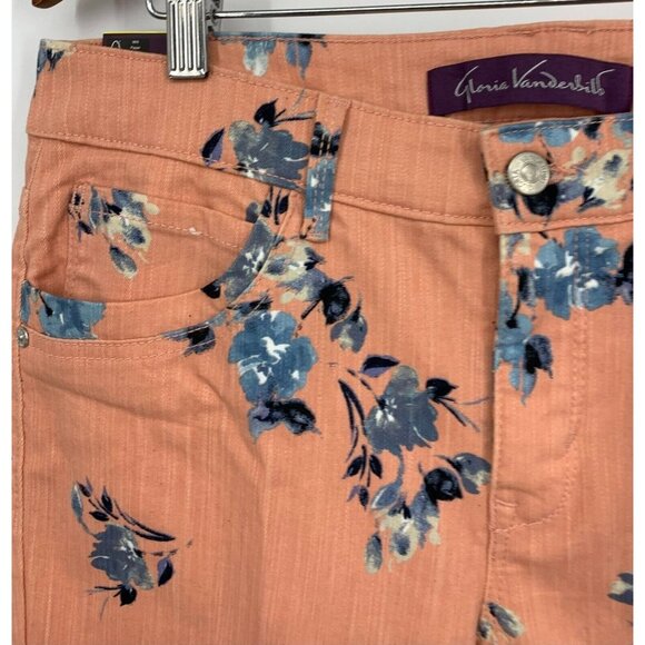 Gloria Vanderbilt Pants Size 6 Coral Floral Capri Cuffed Button Logo Women New - Picture 3 of 10
